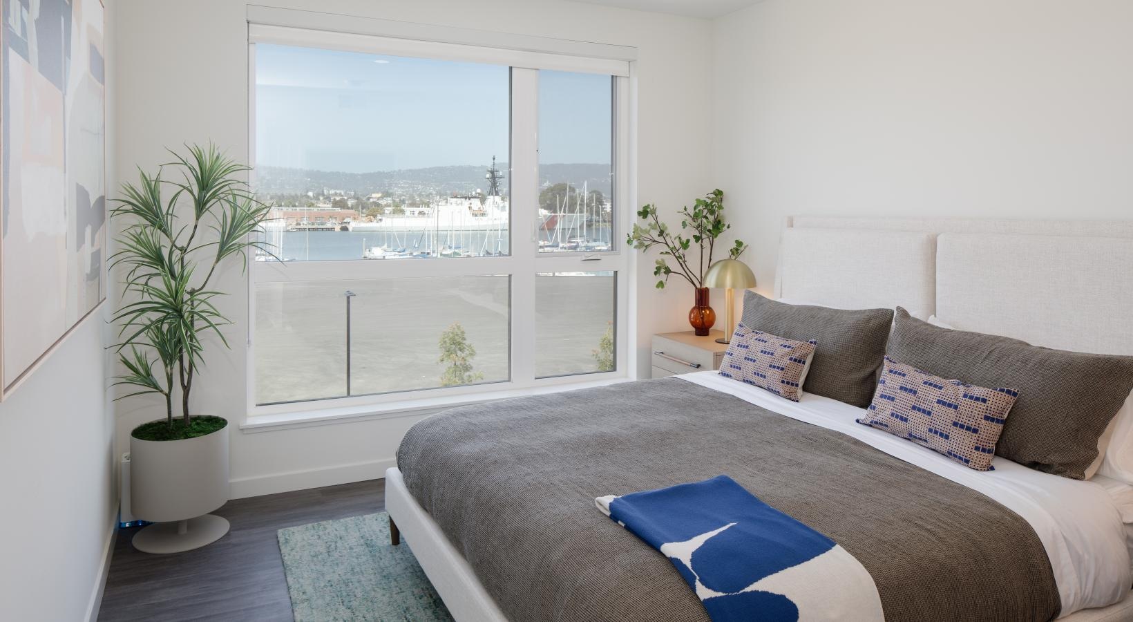 Sleep in style a bedroom with a view of the city