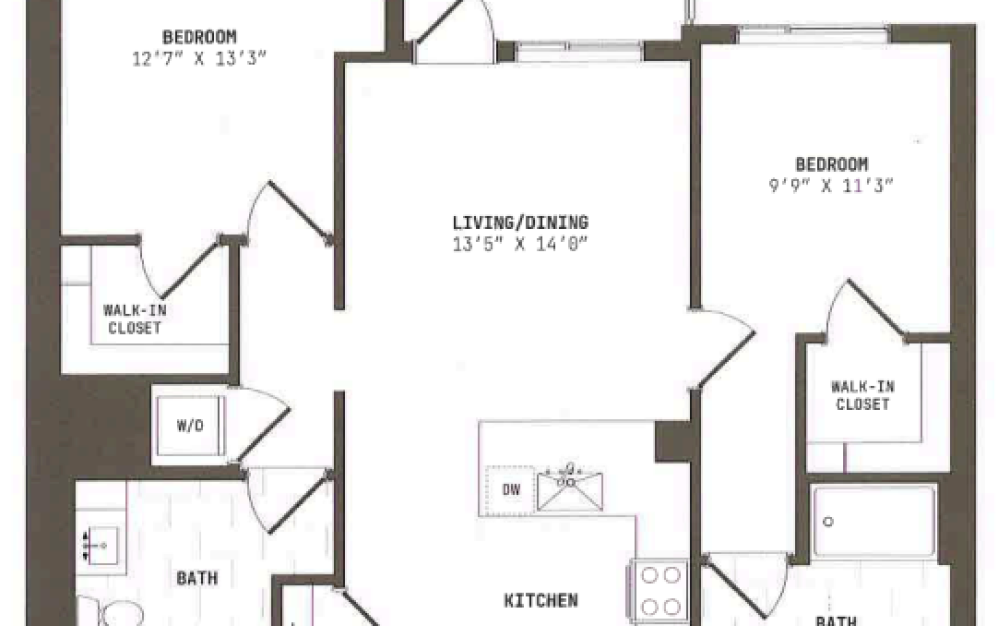 B7.1 - 2 bedroom floorplan layout with 2 bathrooms and 1033 square feet B7.1 - 2 bedroom floorplan layout with 2 bathrooms and 1033 square feet